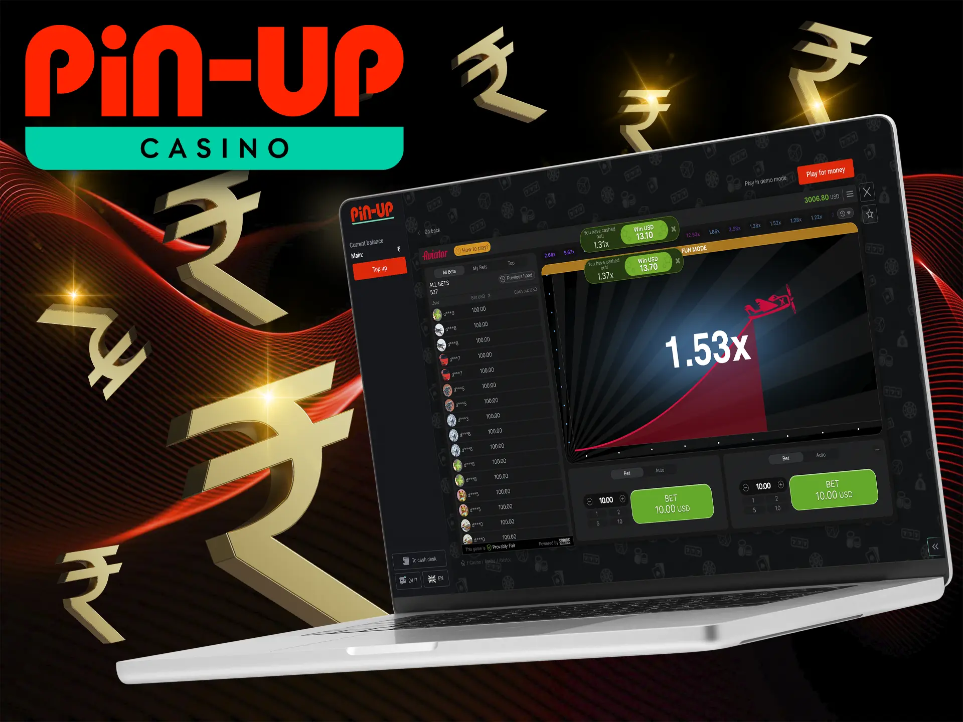 Use your tricks and strategies to make regular profits in the Aviator game from Pin Up Casino.